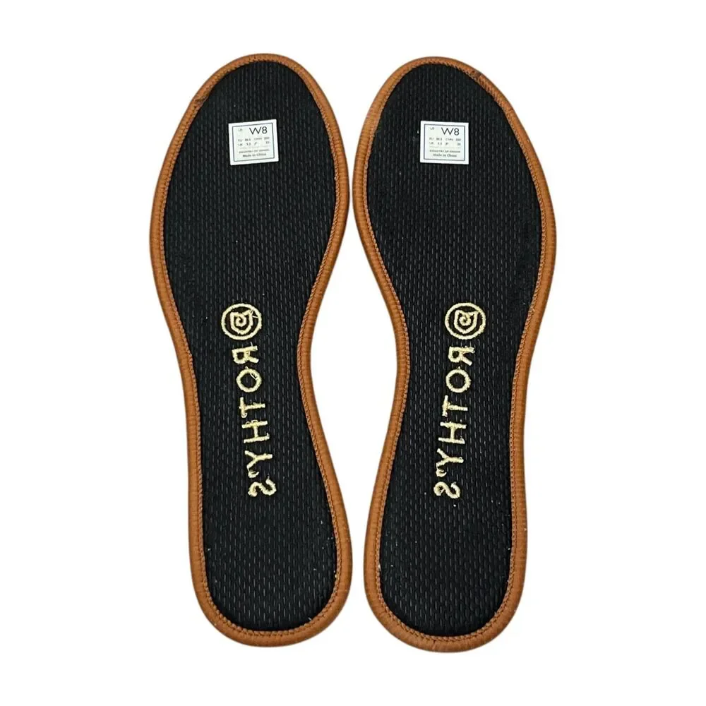 Classic Women's Tan Knit Ballet Flats with Blue Trim